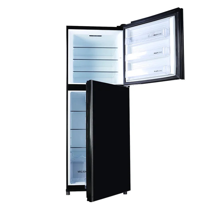 PEL PRDTUINVO-22270 Digitron Ultra Inverter Curved Glass Door Refrigerator 408L – Silver Strip Black interior view