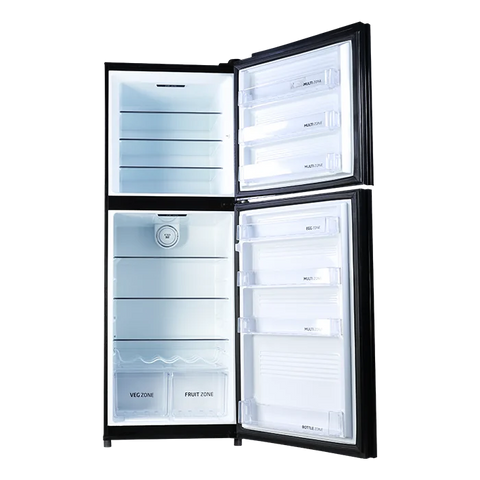PEL PRDTUINVO-22270 Digitron Ultra Inverter Curved Glass Door Refrigerator 408L – Silver Strip Grey open view
