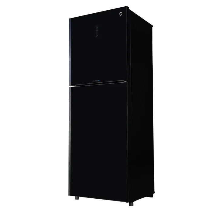 PEL PRDTUINVO-6370 Digitron Ultra Inverter Curved Glass Door Refrigerator 310L – Silver Strip Black side view
