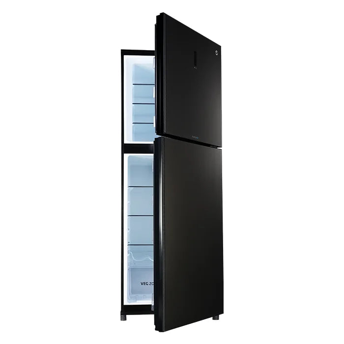 PEL PRDTUINVO-6370 Digitron Ultra Inverter Curved Glass Door Refrigerator 310L – Silver Strip Grey angle view