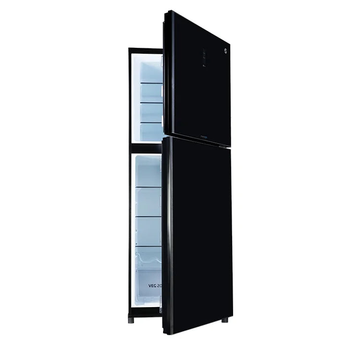 PEL PRDTUINVO-6470 Digitron Ultra Inverter Curved Glass Door Refrigerator 334L – Silver Strip Black angle view
