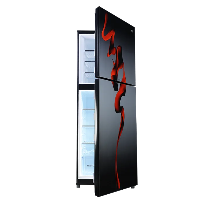 PEL PRINVOFGD-21870 InverterOn Flat Glass Door Refrigerator 354L – Hazel Red Blaze open view