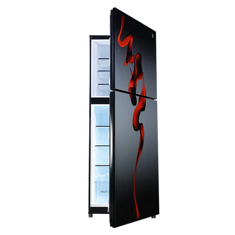 PEL PRINVOFGD-6470 InverterOn Flat Glass Door Refrigerator 334L – Hazel Red Blaze open view