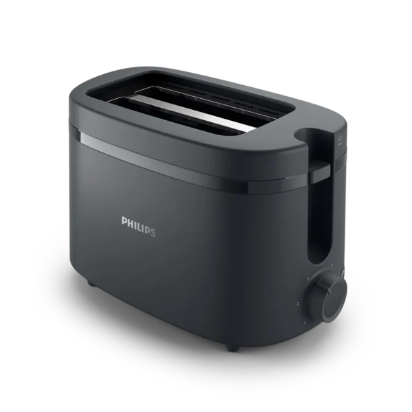 Philips black toaster alternative angle view on white background