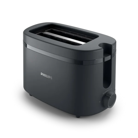 Philips black toaster alternative angle view on white background