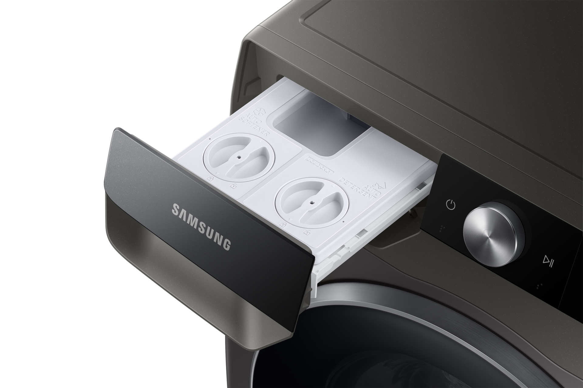 Samsung WD11TP34DSX/FQ Auto Dispense drawer with automatic detergent and softener tanks