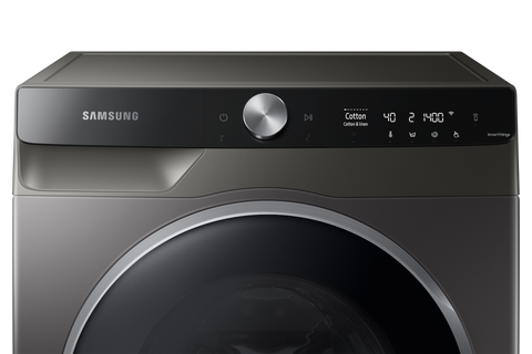 Samsung WD11TP34DSX/FQ front control panel showing Cotton cycle, temperature, spin and Wi-Fi icons