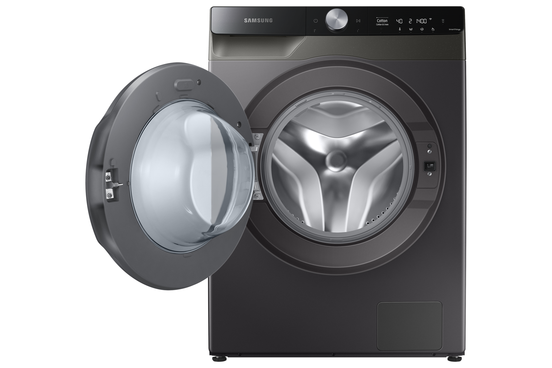 Samsung WD11TP34DSX/FQ front view with door open showing the 11kg drum