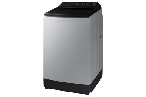 Samsung WA13CK5441BYRT 13kg top load washing machine front three-quarter view in Gray with black lid