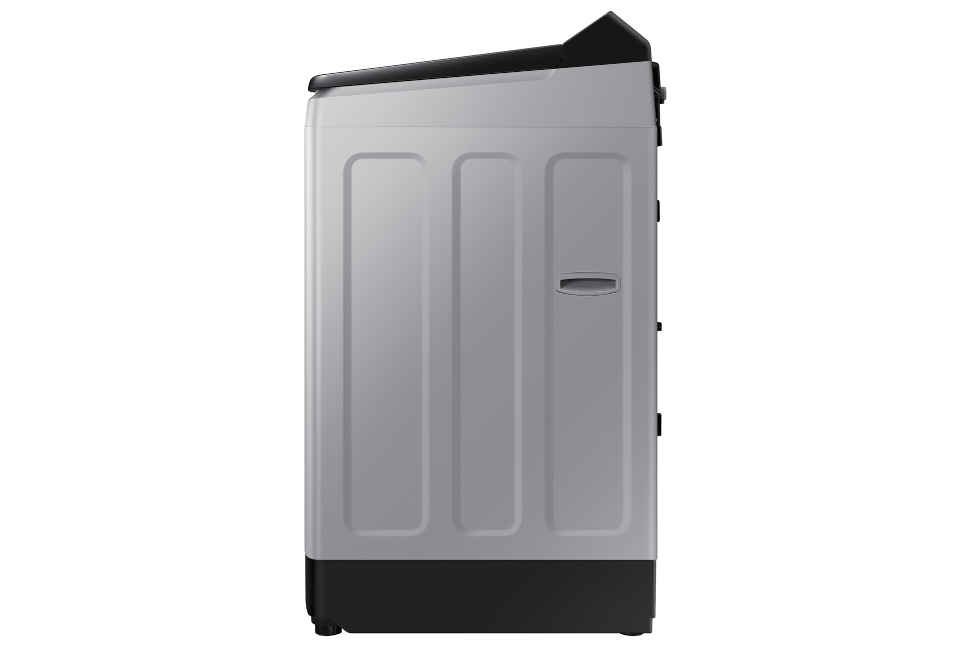 Samsung WA13CK5441BYRT side view showing the rear-mounted control panel and soft-close lid