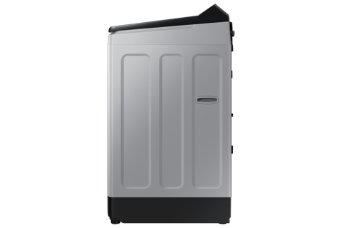 Samsung WA13CK5441BYRT side view showing the rear-mounted control panel and soft-close lid