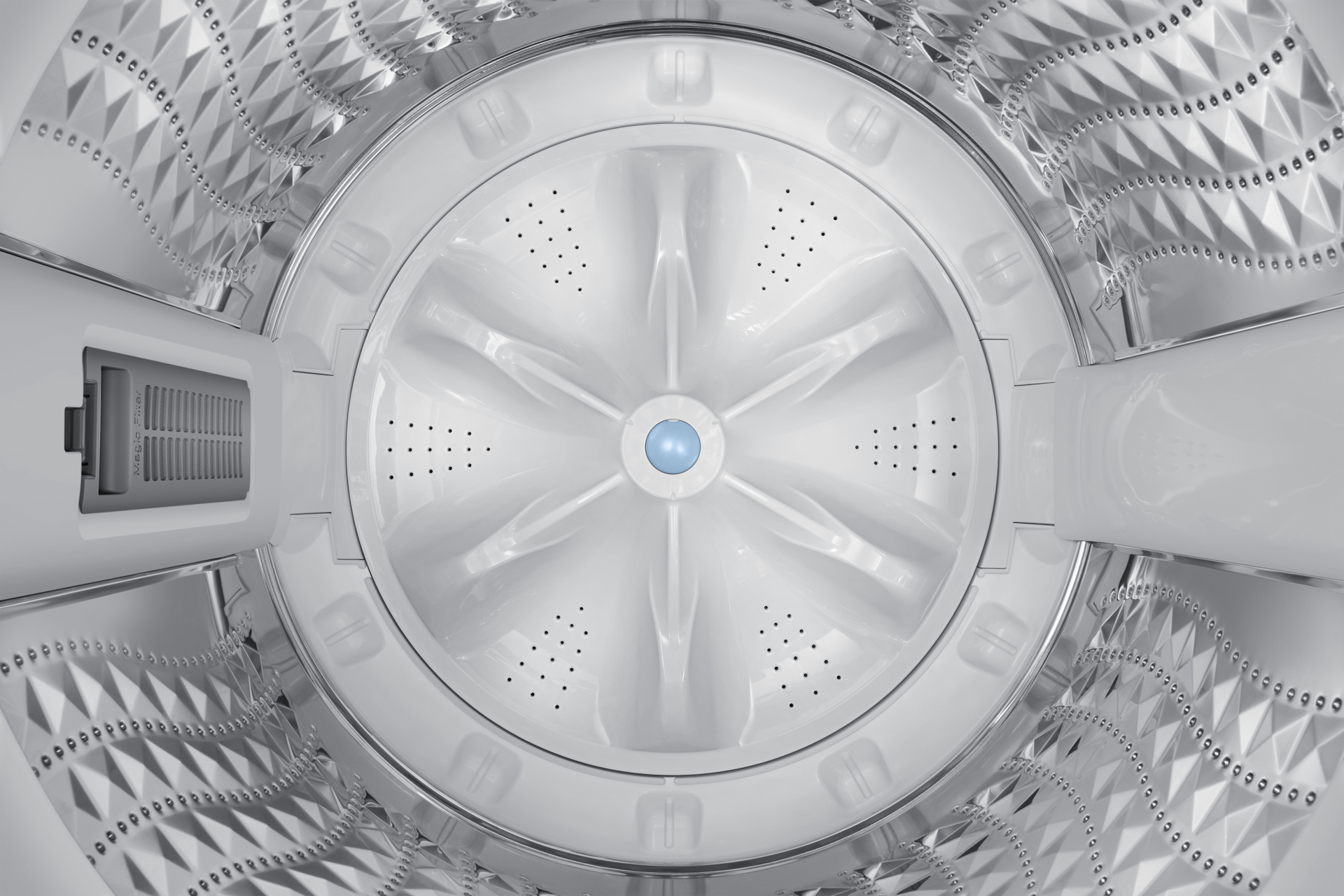 Samsung WA13CK5441BYRT PP Dual Storm pulsator drum top view
