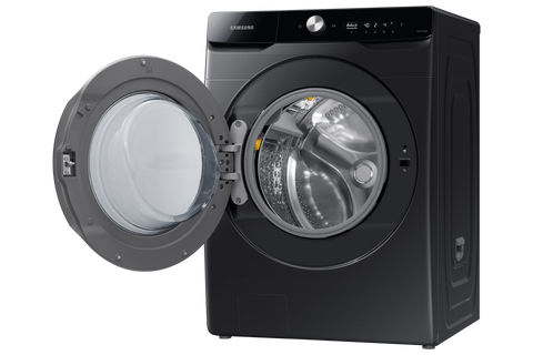 Samsung WD16T6500GV/ST angled view with door open showing the large 16kg drum