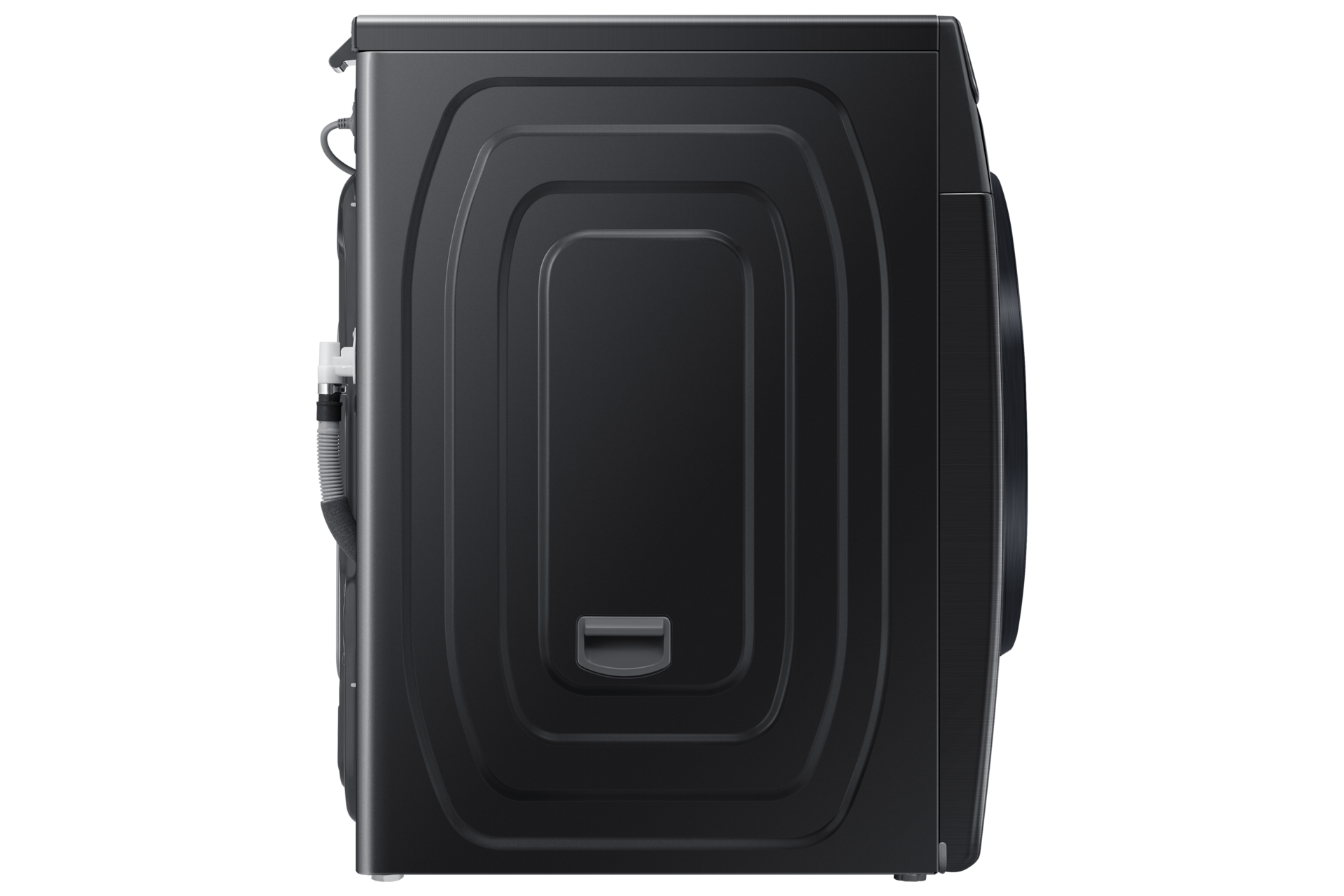 Samsung WD16T6500GV/ST side profile of the black washer dryer combo with carry handle