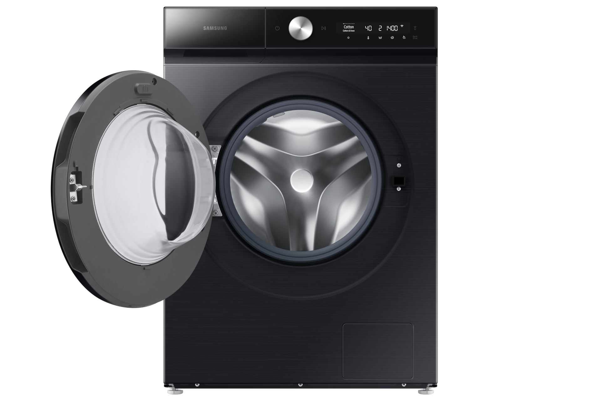 Samsung WD13BB944DGBFQ front view with door open showing the 13kg drum