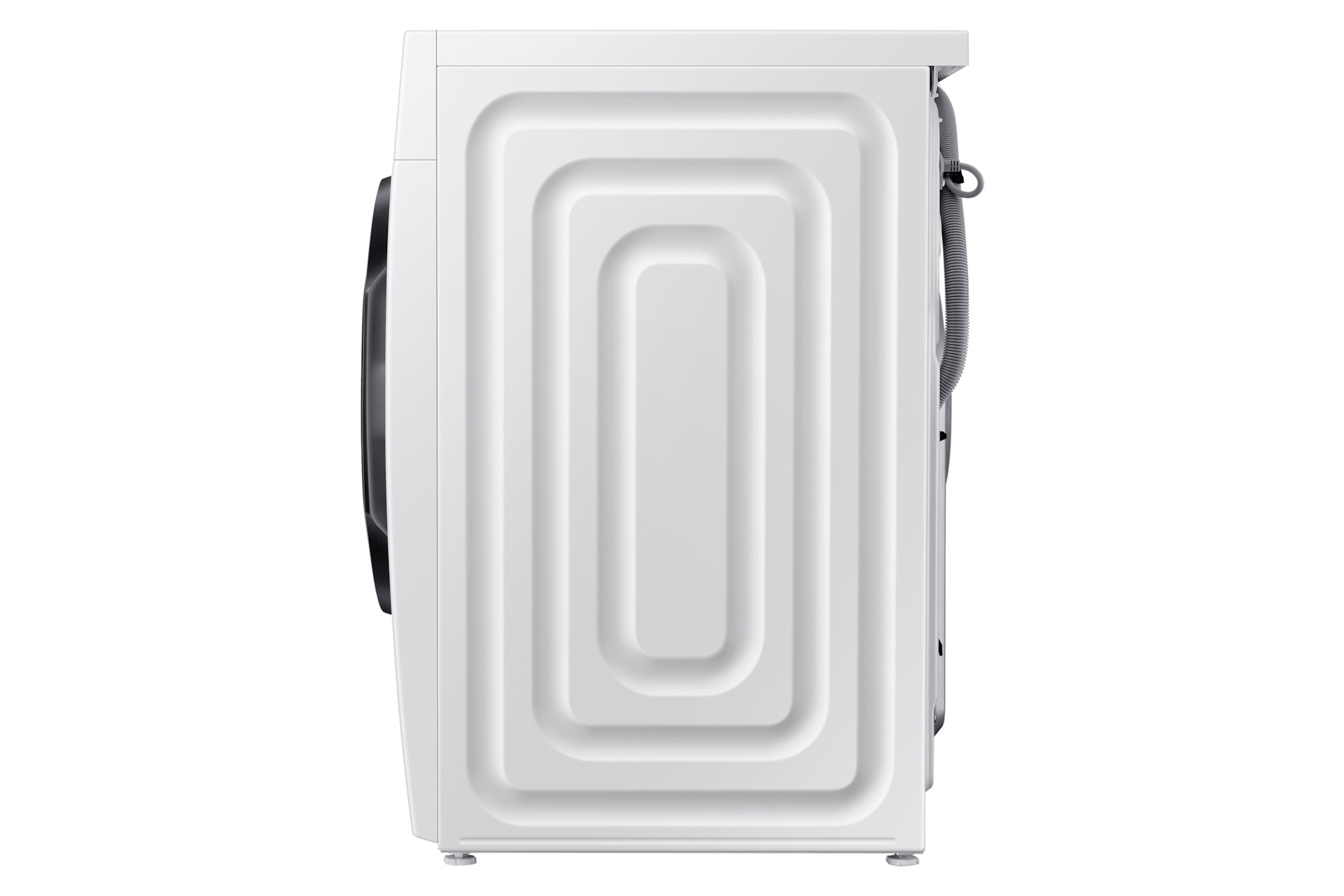 Samsung WW90DG5U34AEGU side profile of the white front load washing machine