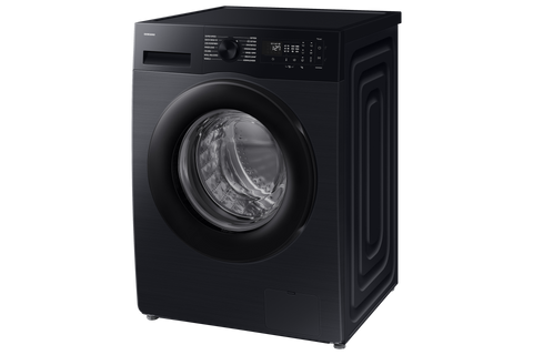 Samsung WW5000D 9kg front load washer in Black with carved door, angled view