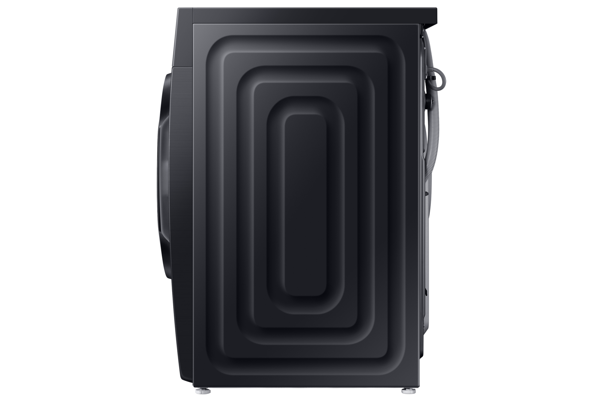 Samsung WW90DG5U34ABFA side profile of the black front load washing machine