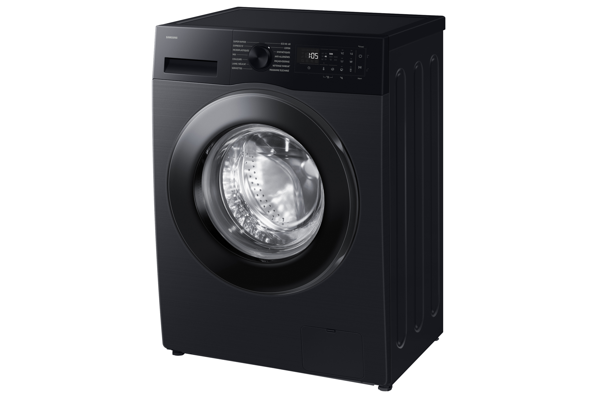 Samsung WW80FG5L32ABMF 8kg front load washing machine front three-quarter view in Black