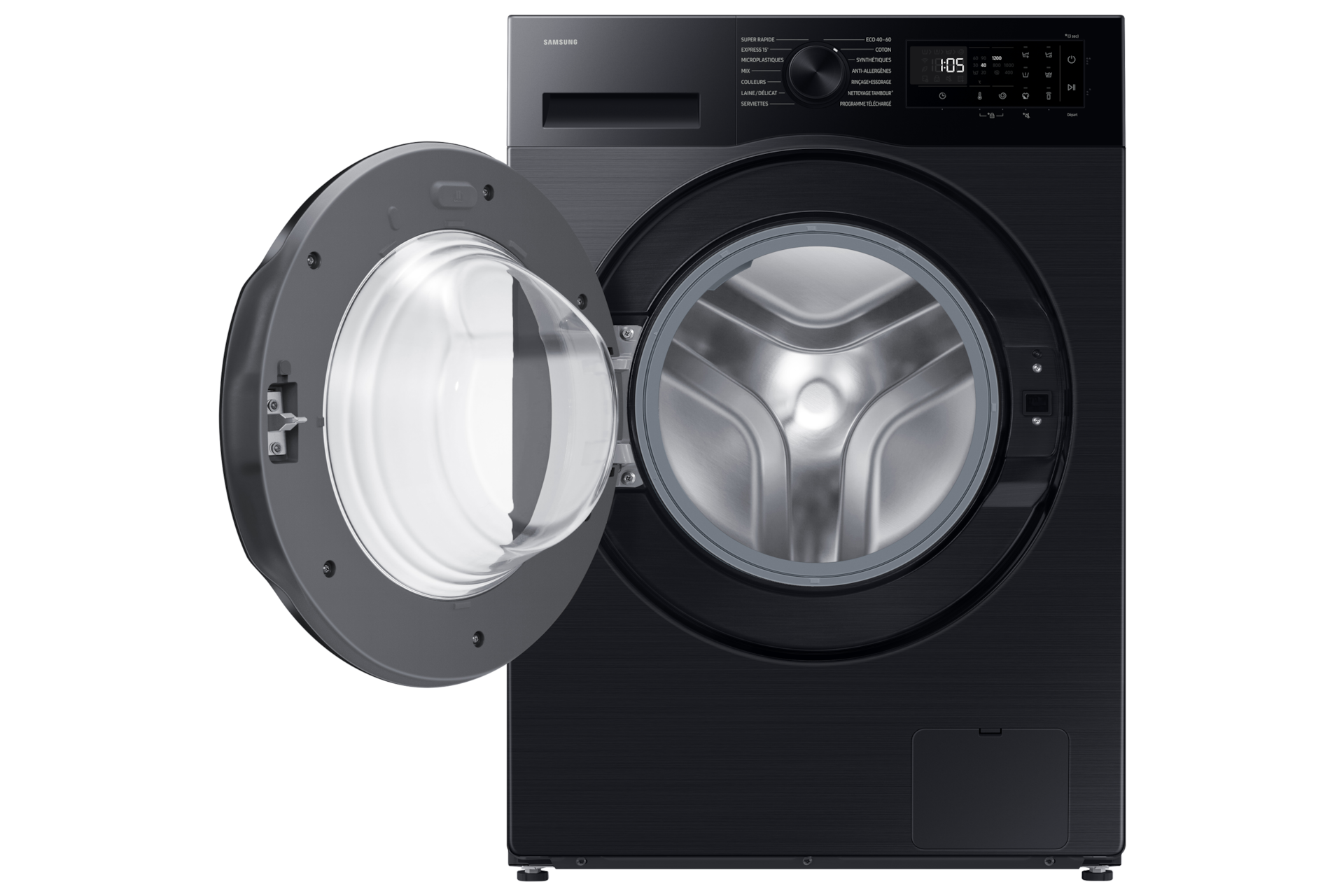 Samsung WW80FG5L32ABMF front view with door open showing the 8kg drum