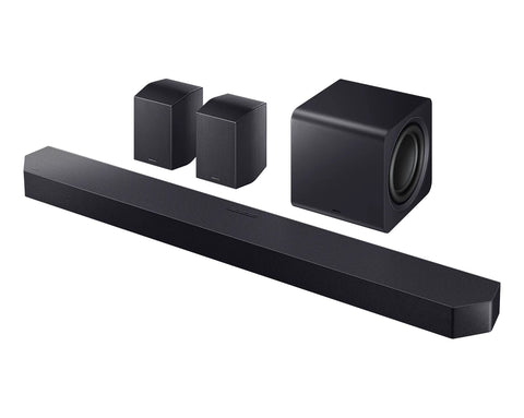 Samsung HW-Q990F Q-Series 11.1.4ch Dolby Atmos soundbar, front with subwoofer and rears